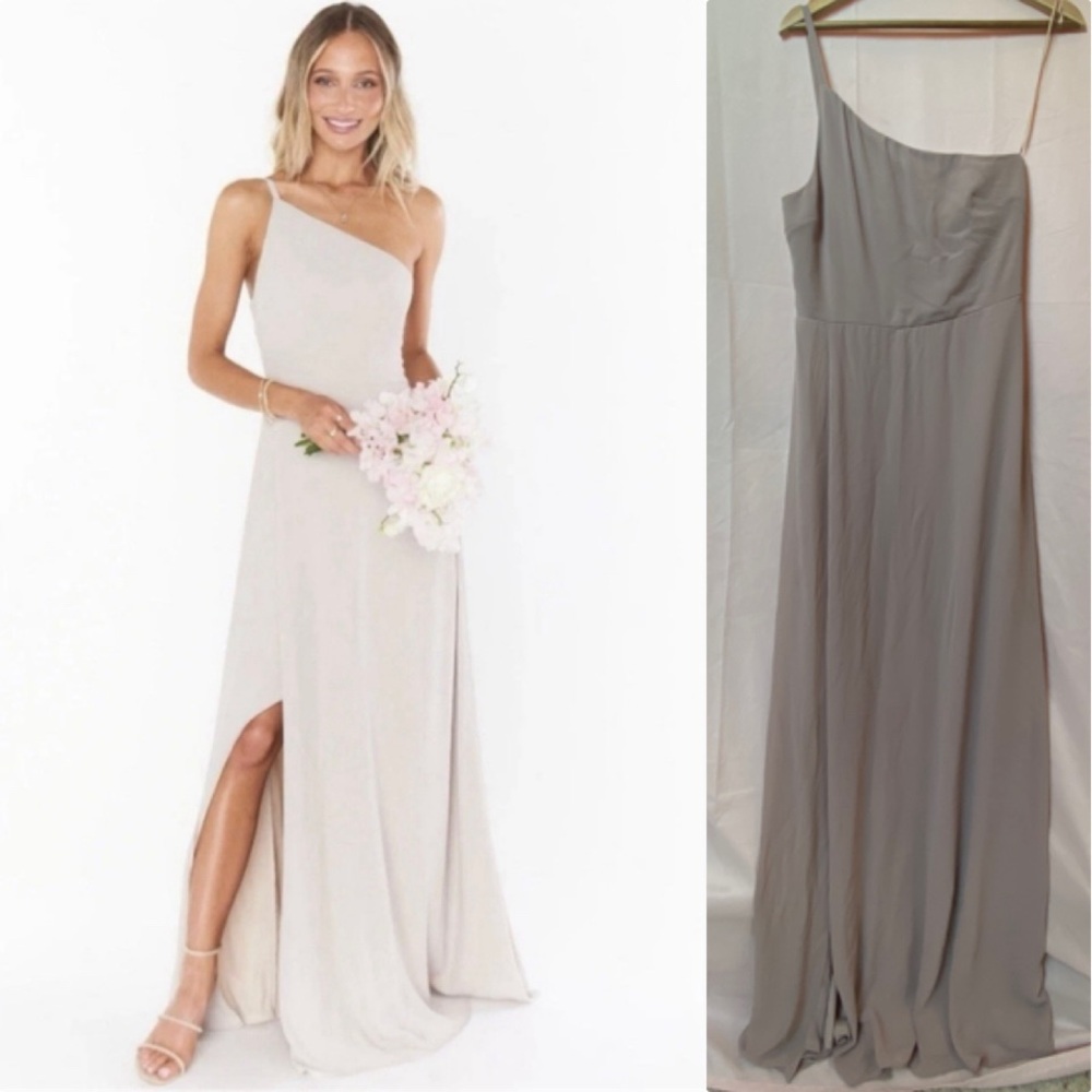 Show Me Your Mumu Shannon One Shoulder Dress Size M Maxi Wedding Neutral Chic